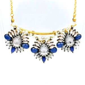 Gold And Blue Rhinestone Bib Statement Necklace